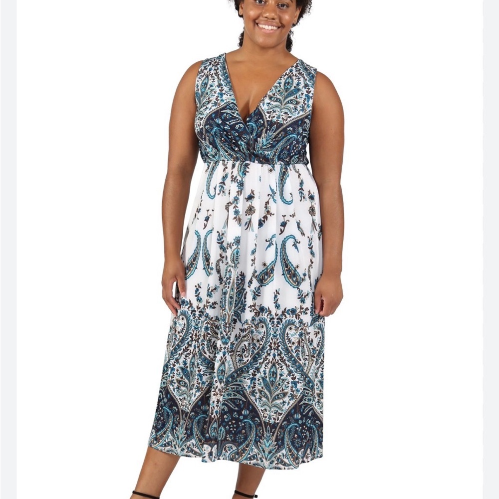 Always For Me Blue and White Paisley Midi Dress
